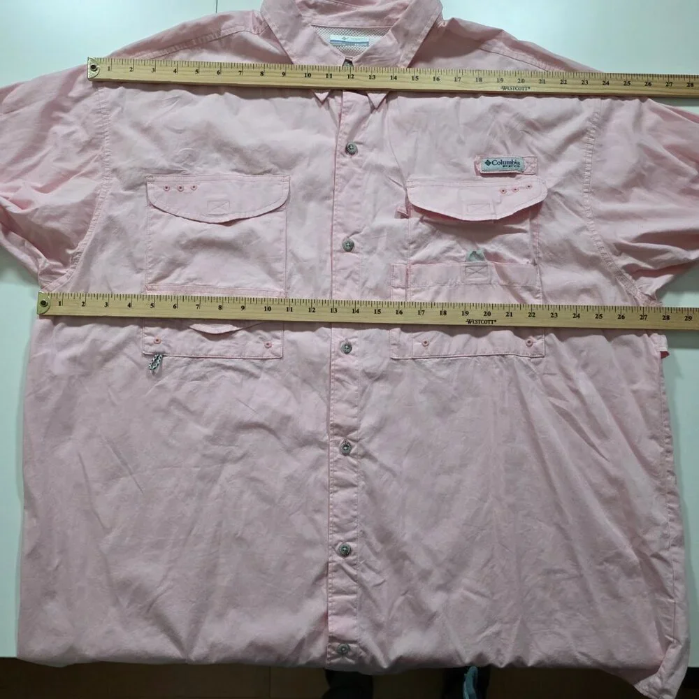 Columbia PFG Fishing Shirt Men XXL Pink Long Sleeve Bonehead Mesh Pockets FM7120